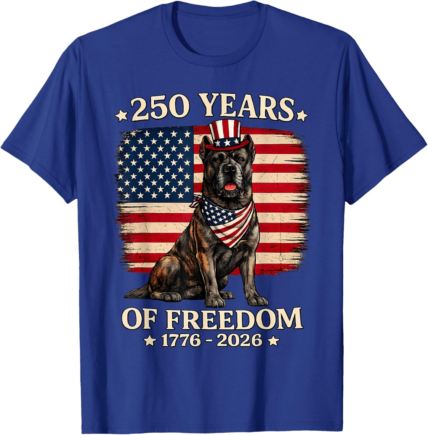 Cane Corso Dog 250 Years of Freedom USA Flag 4th July T-Shirt - T-Shirt | Royal