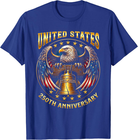 250th Anniversary Independence Day 1776 2026 Patriotic Eagle T-Shirt - T-Shirt | Royal