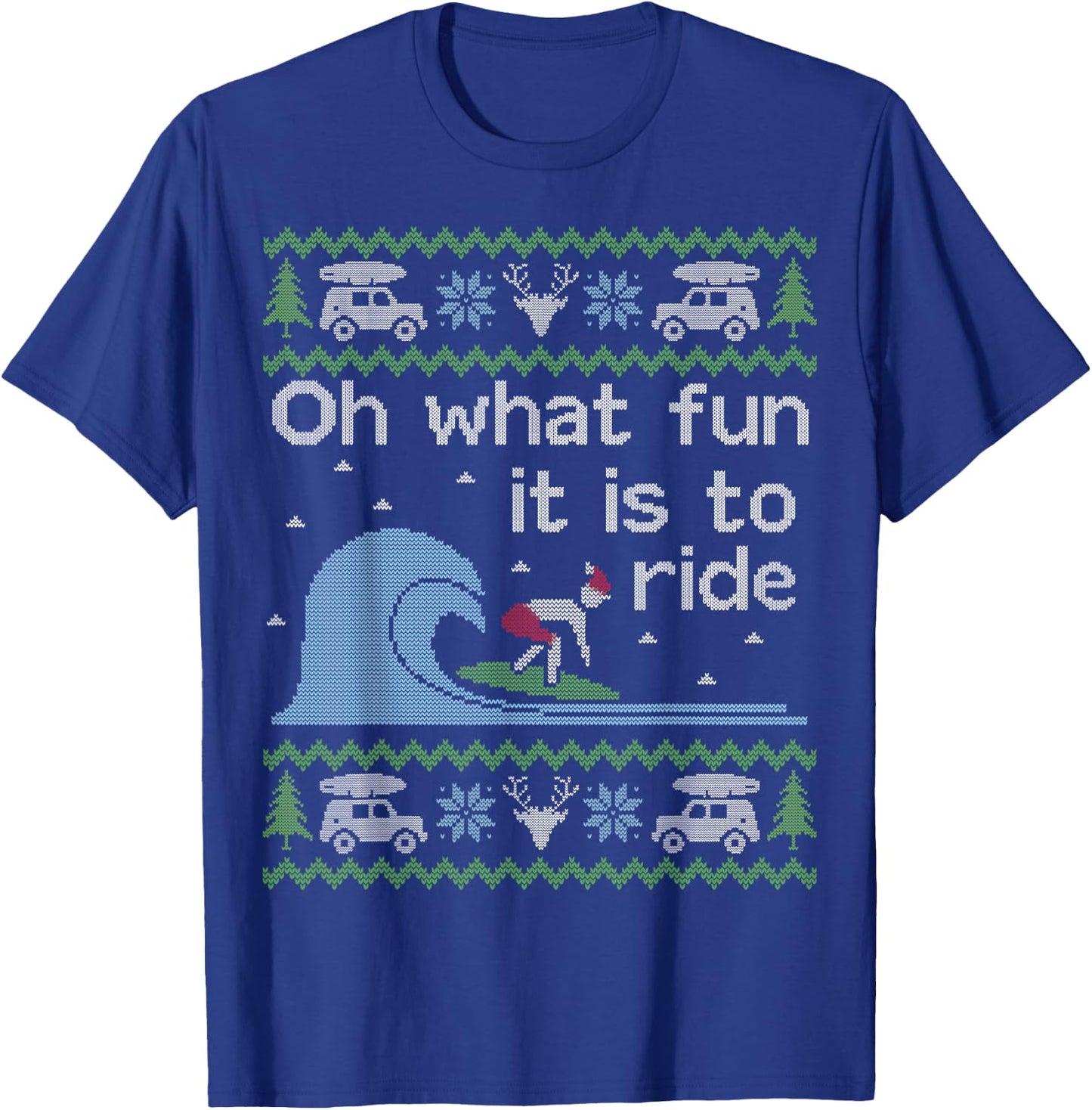 Funny Ugly Sweater Christmas Surfing Surfer Surf Board Shirt T-Shirt - T-Shirt | Royal