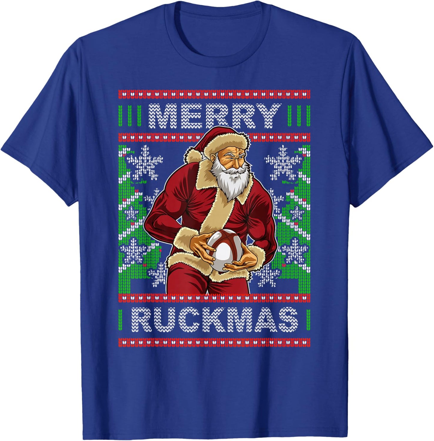 Rugby Ugly Christmas Santa Merry Ruckmas Xmas T-Shirt - T-Shirt | Royal