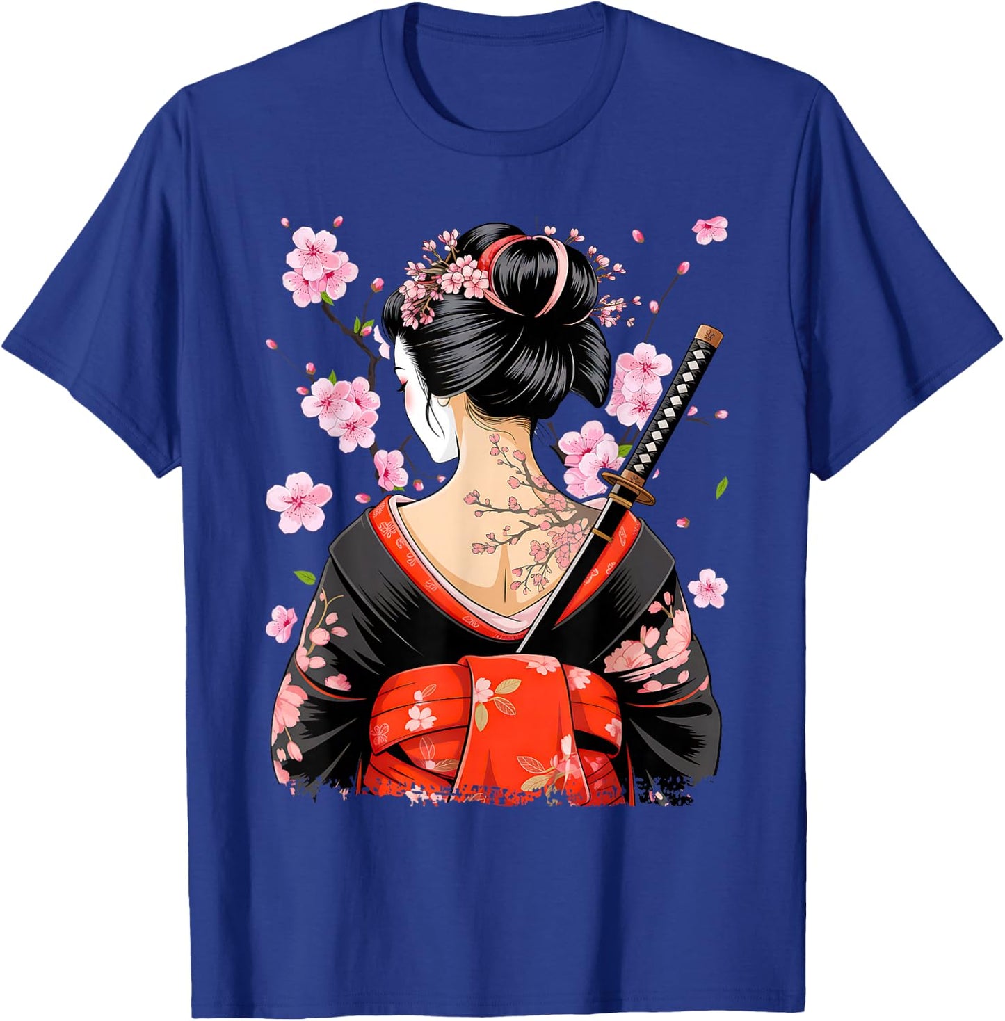 Japanese Samurai Girl Sakura Cherry Blossom Geisha T-Shirt - T-Shirt | Royal