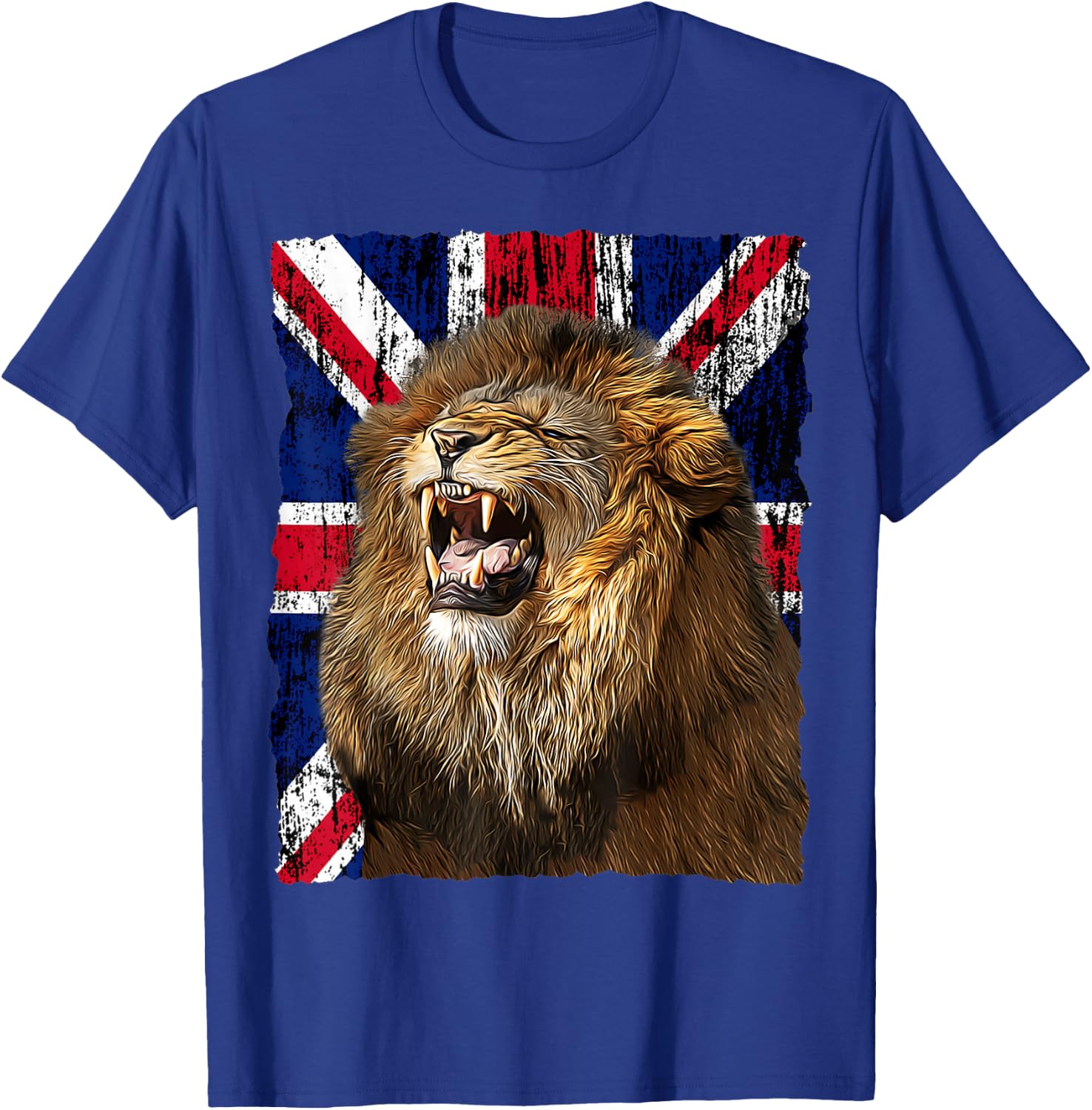 Patriotic Roaring Lion UK Flag Distressed United Kingdom T-Shirt - T-Shirt | Royal
