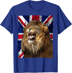 Patriotic Roaring Lion UK Flag Distressed United Kingdom T-Shirt - T-Shirt | Royal