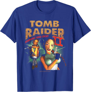 II Staring Lara Croft Vintage Collage Video Game T-Shirt - T-Shirt | Royal