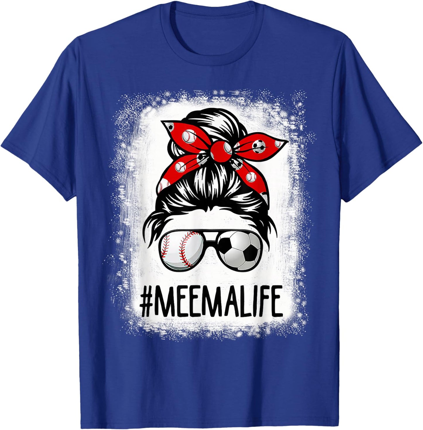 Bleached Meema Life Soccer Messy Bun Baseball Game Day T-Shirt - T-Shirt | Royal