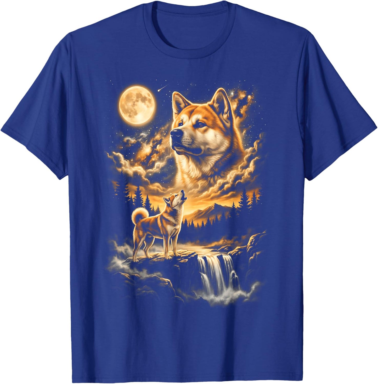 Akita Howling to The Moon T-Shirt - T-Shirt | Royal