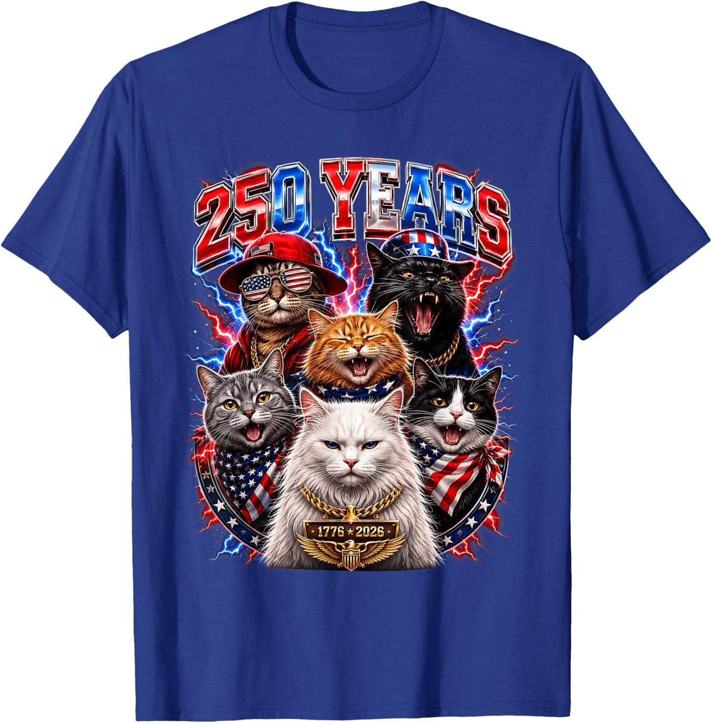 America 250th Anniversary USA Cat 4th of July Patriotic Kids T-Shirt - T-Shirt | Royal
