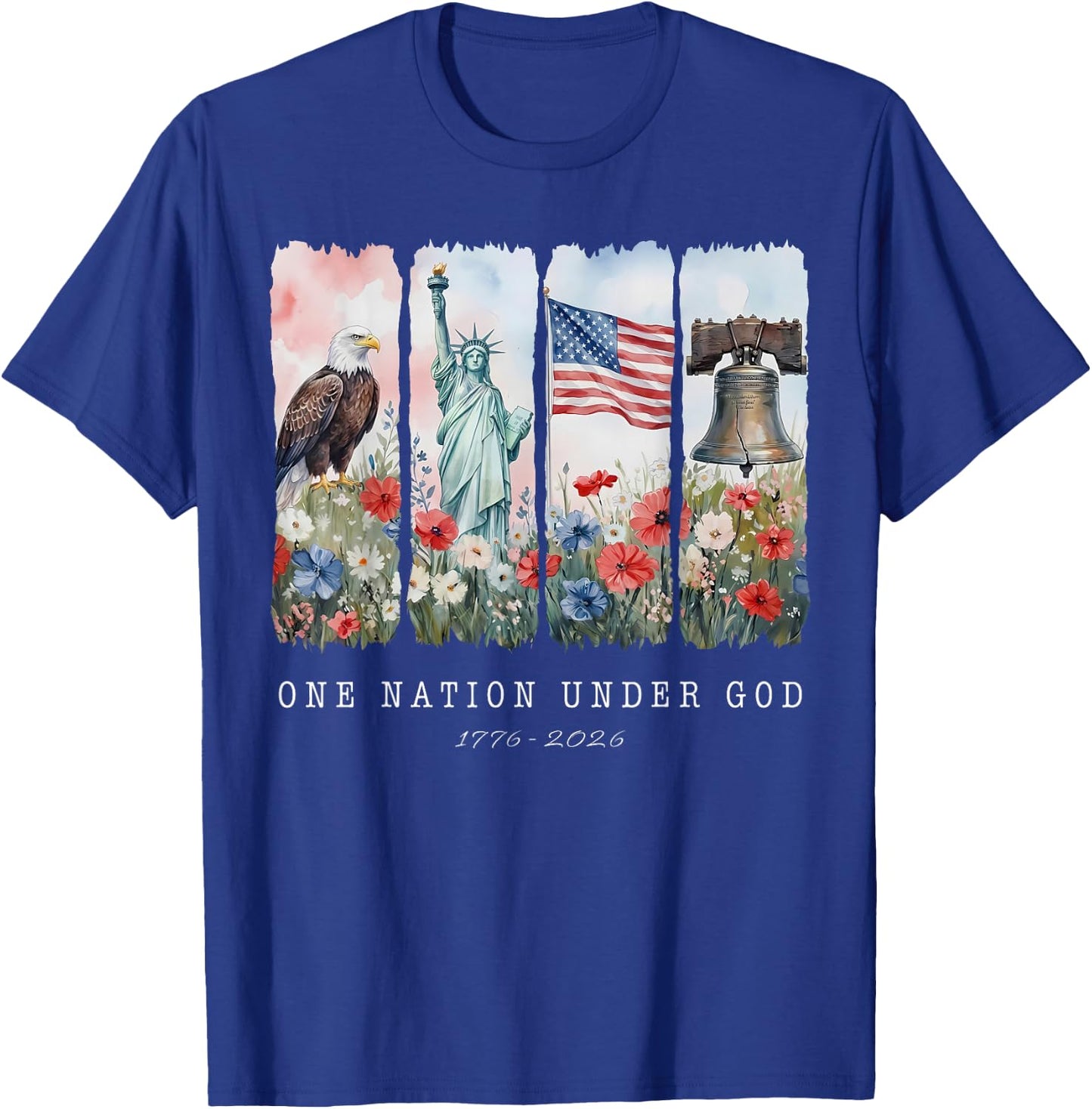 One Nation Under God Christian Wildflower 250th Women Girls T-Shirt - T-Shirt | Royal