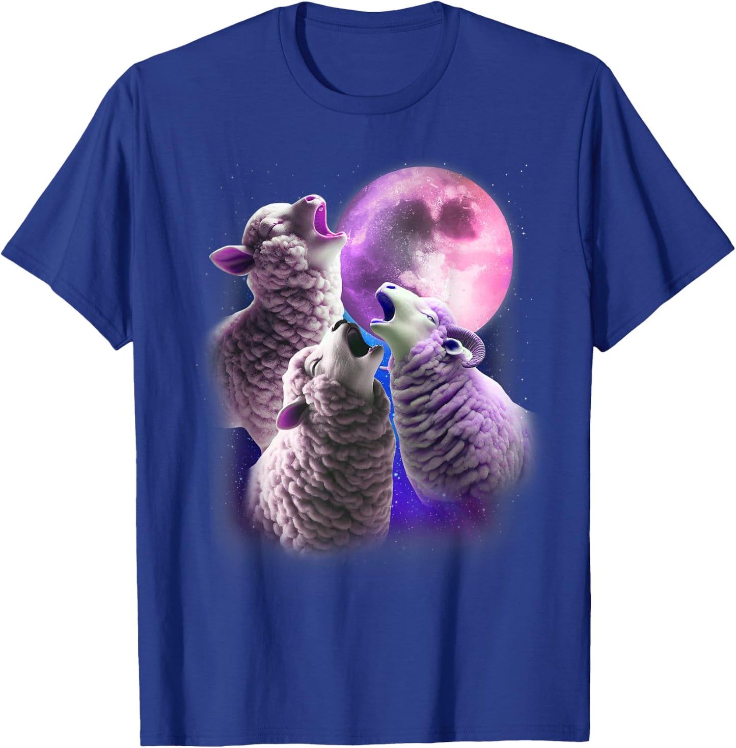 3 Sheeps Howling At The Moon Funny Sheep Animal Lover Farmer T-Shirt - T-Shirt | Royal