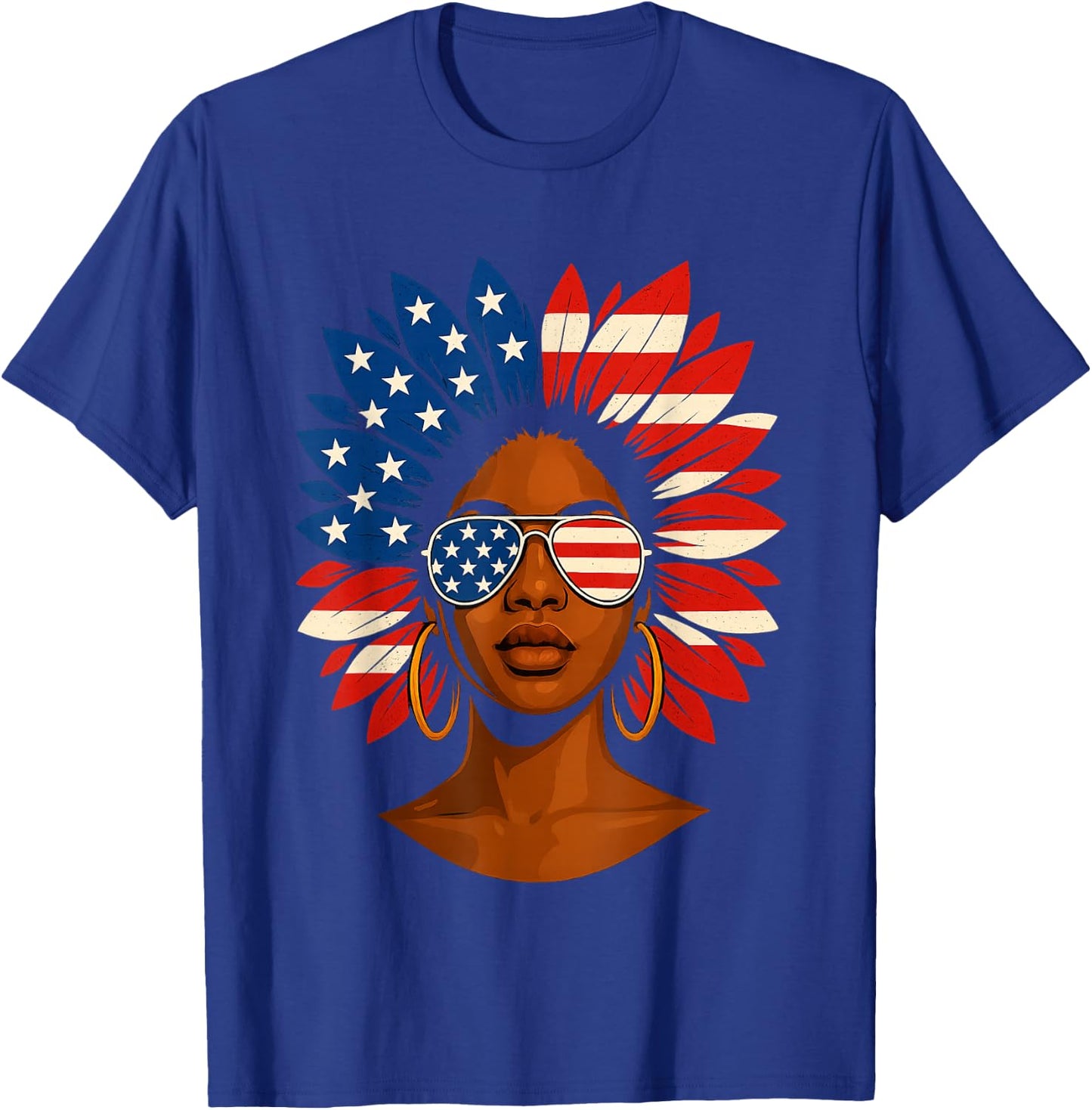 Afro Sunflower African American 4th of July Melanin T-Shirt - T-Shirt | Royal