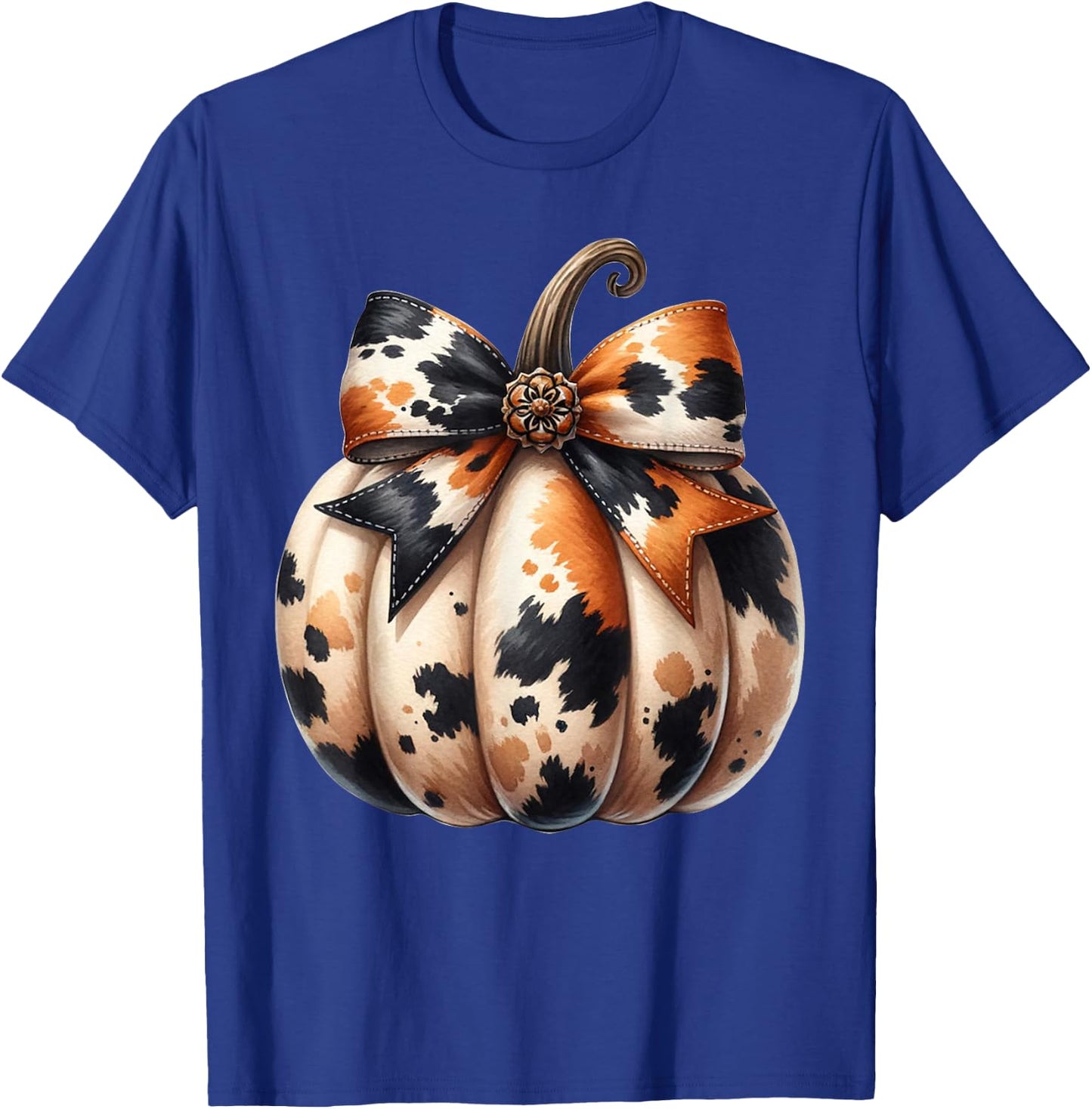 Coquette Pumpkin Cow Skin Autumn Pumpkin Cowhide Bow Fall T-Shirt - T-Shirt | Royal