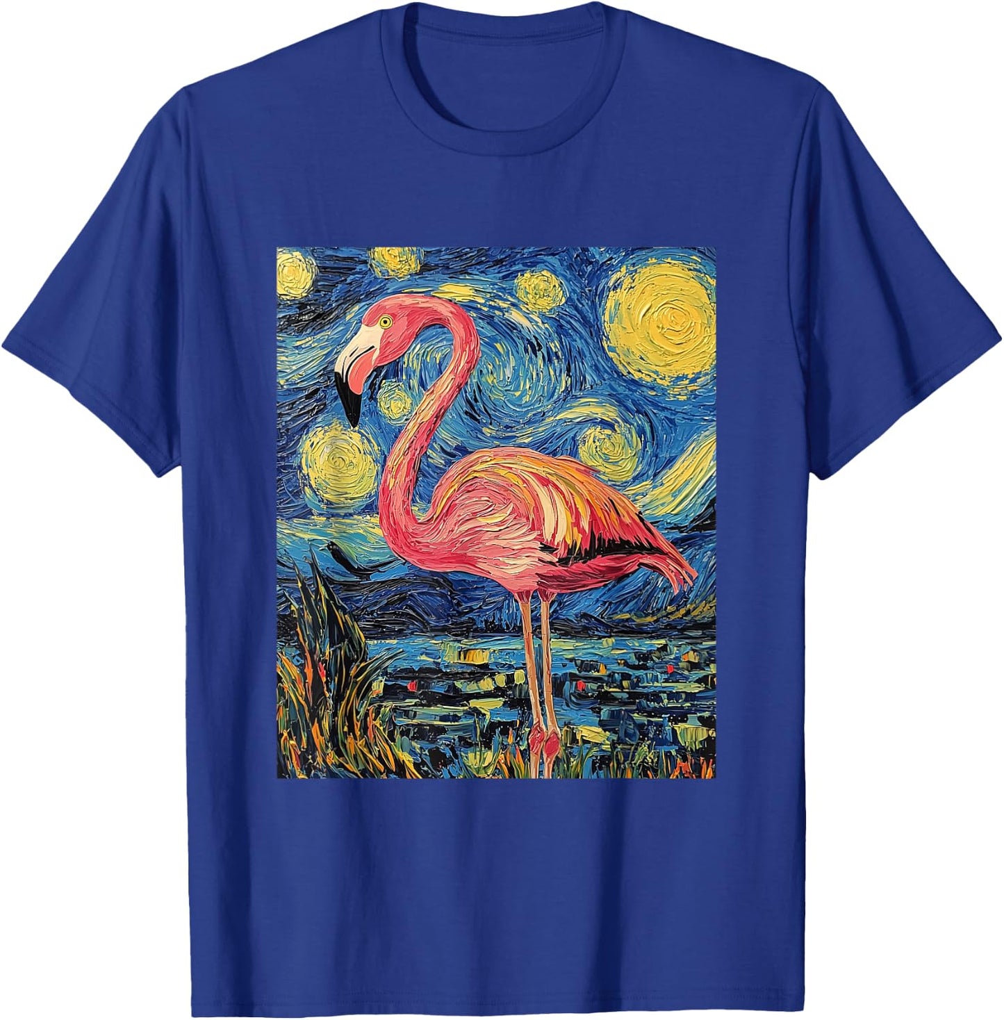 Cute Flamingo - Van Gogh Style - Starry Night T-Shirt - T-Shirt | Royal