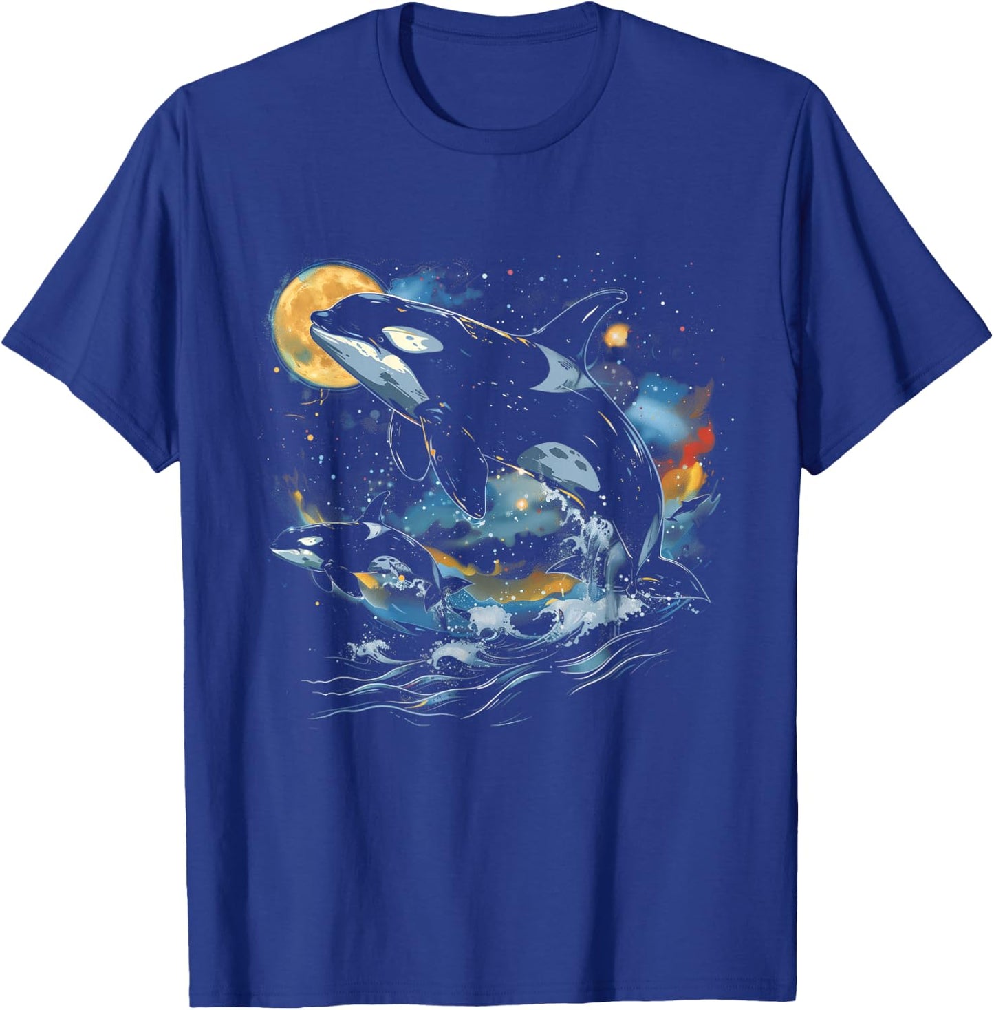 Orca In Space, Planets, Stars, Wall Lovers T-Shirt - T-Shirt | Royal