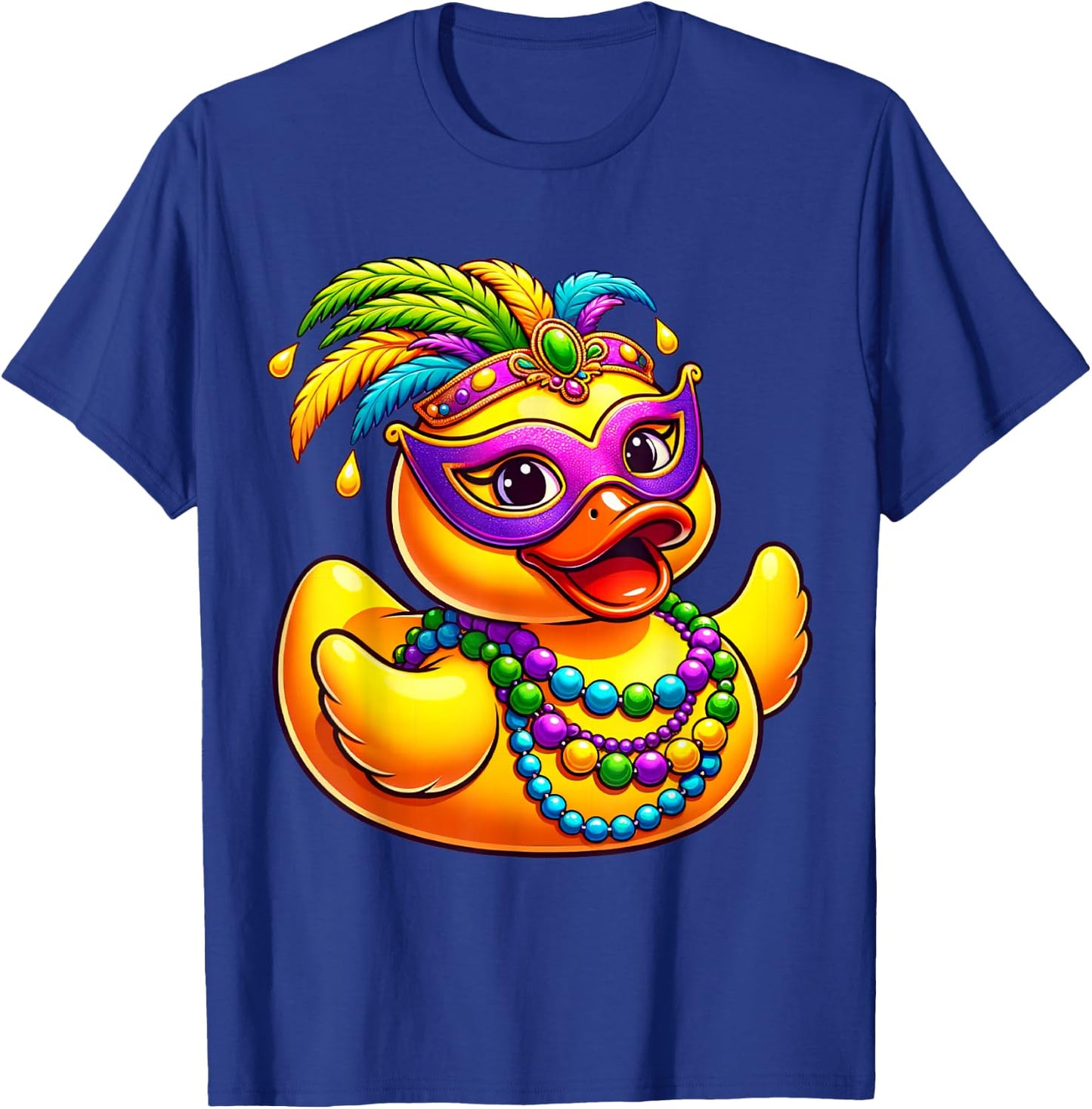 Mardi Gras Duck Wearing Mardi Gras Costume Beads Mask T-Shirt - T-Shirt | Royal