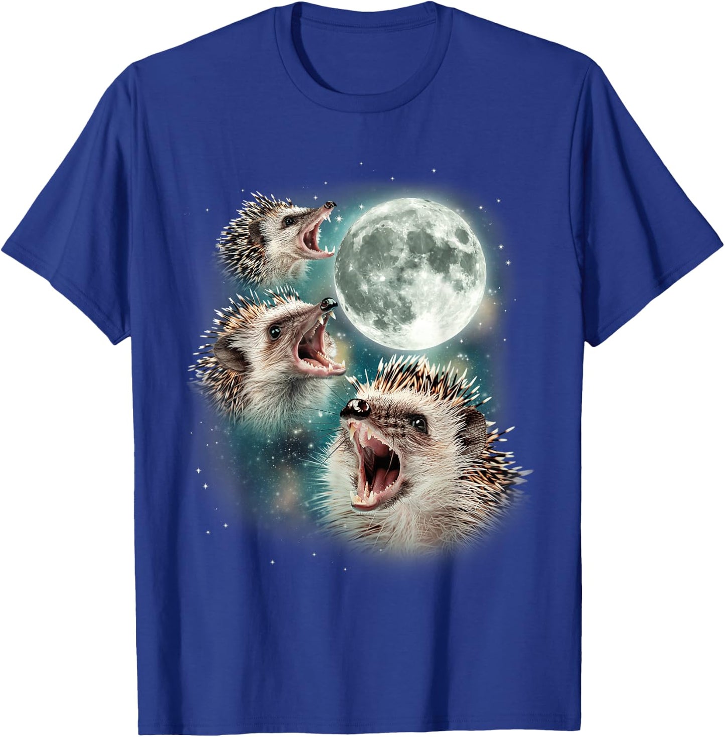 Three Hedgehog Moon | 3 Hedgies Funny Weird Cursed Meme , black, S T-Shirt - T-Shirt | Royal