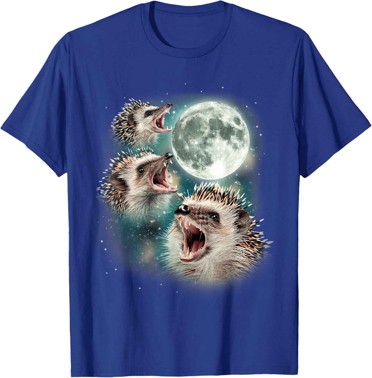 Three Hedgehog Moon | 3 Hedgies Funny Weird Cursed Meme , black, S T-Shirt - T-Shirt | Royal