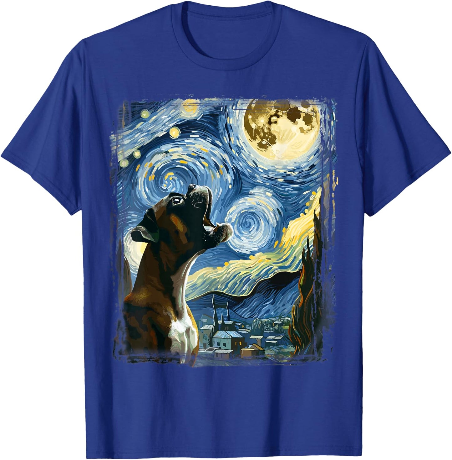 Boxer Dog Moonlit Canine Art Van Gogh Starry Night Boxer T-Shirt - T-Shirt | Royal