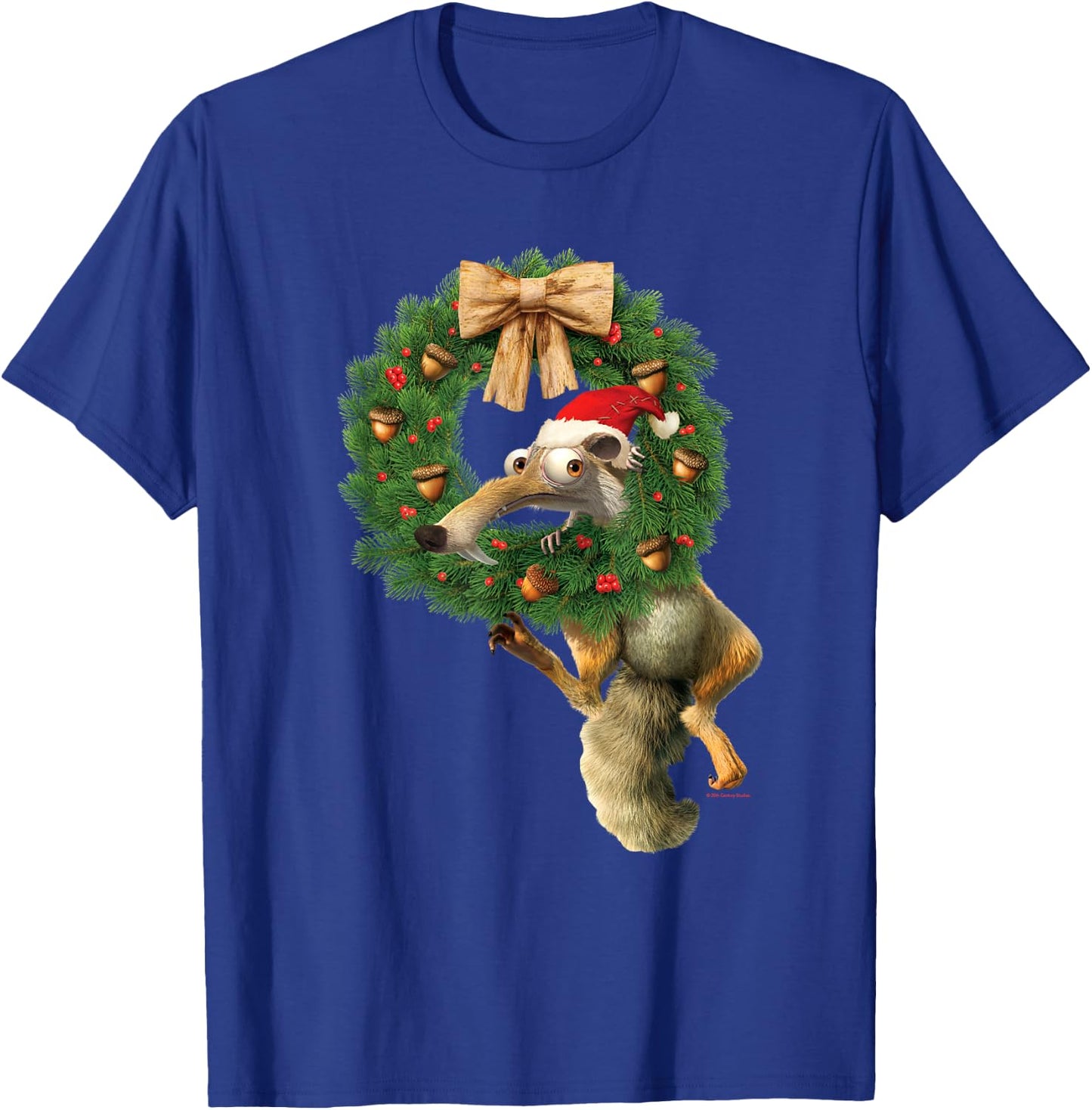 20th Century Fox Ice Age Scrat Prehistoric Christmas Holiday Acorn Wreath T-Shirt - T-Shirt | Royal