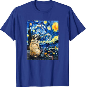Cute Van Gogh Pug Starry Night Funny Dog Women Men T-Shirt - T-Shirt | Royal