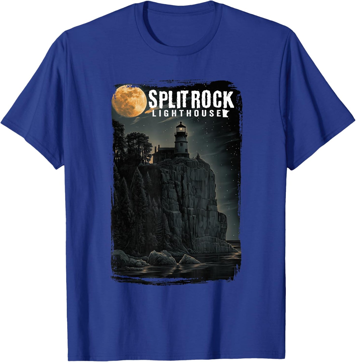 Moon Night Classic Split Rock Lighthouse Minnesota T-Shirt - T-Shirt | Royal