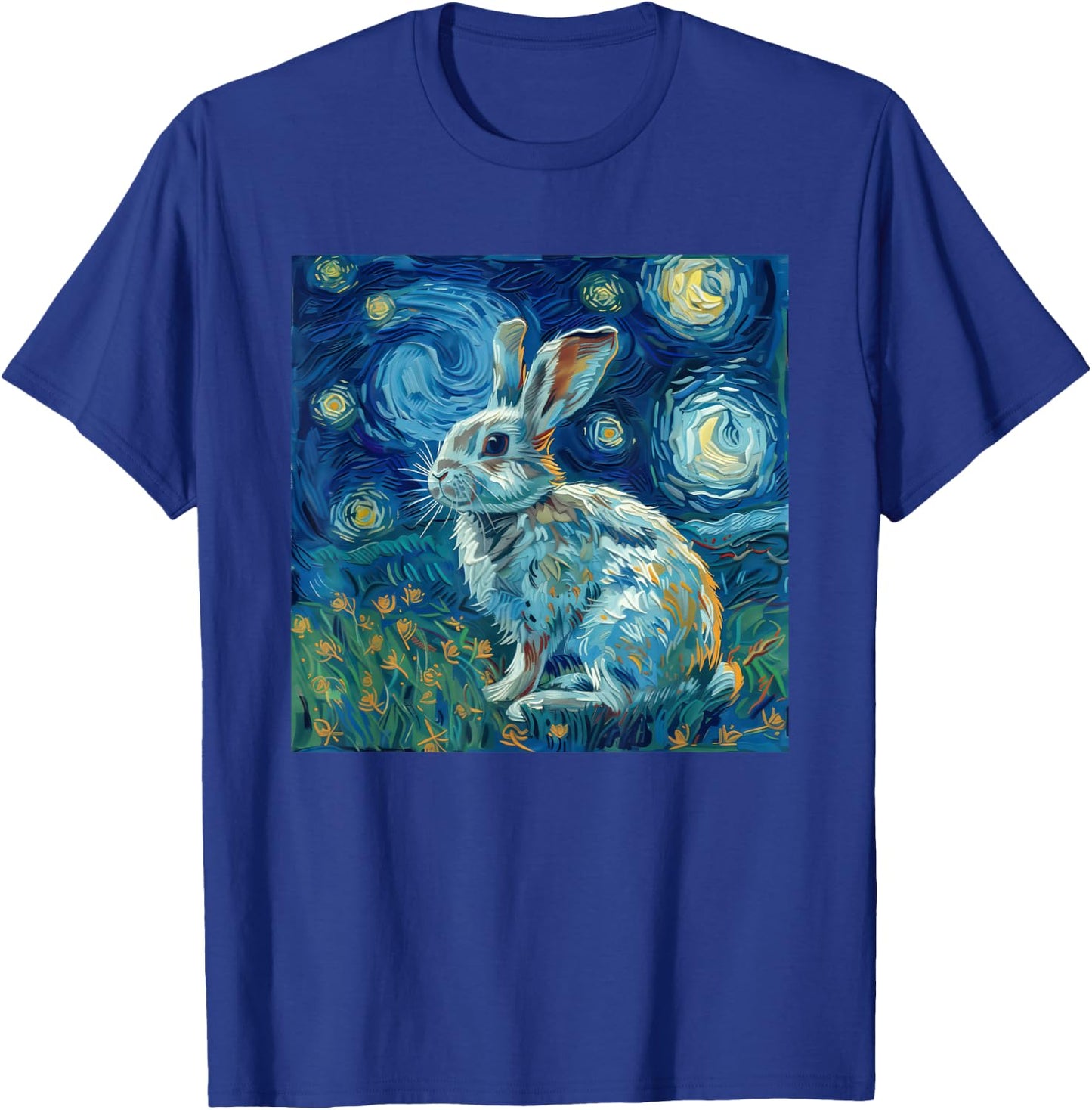 Bunny Rabbit Van Gogh Style Starry Night T-Shirt - T-Shirt | Royal