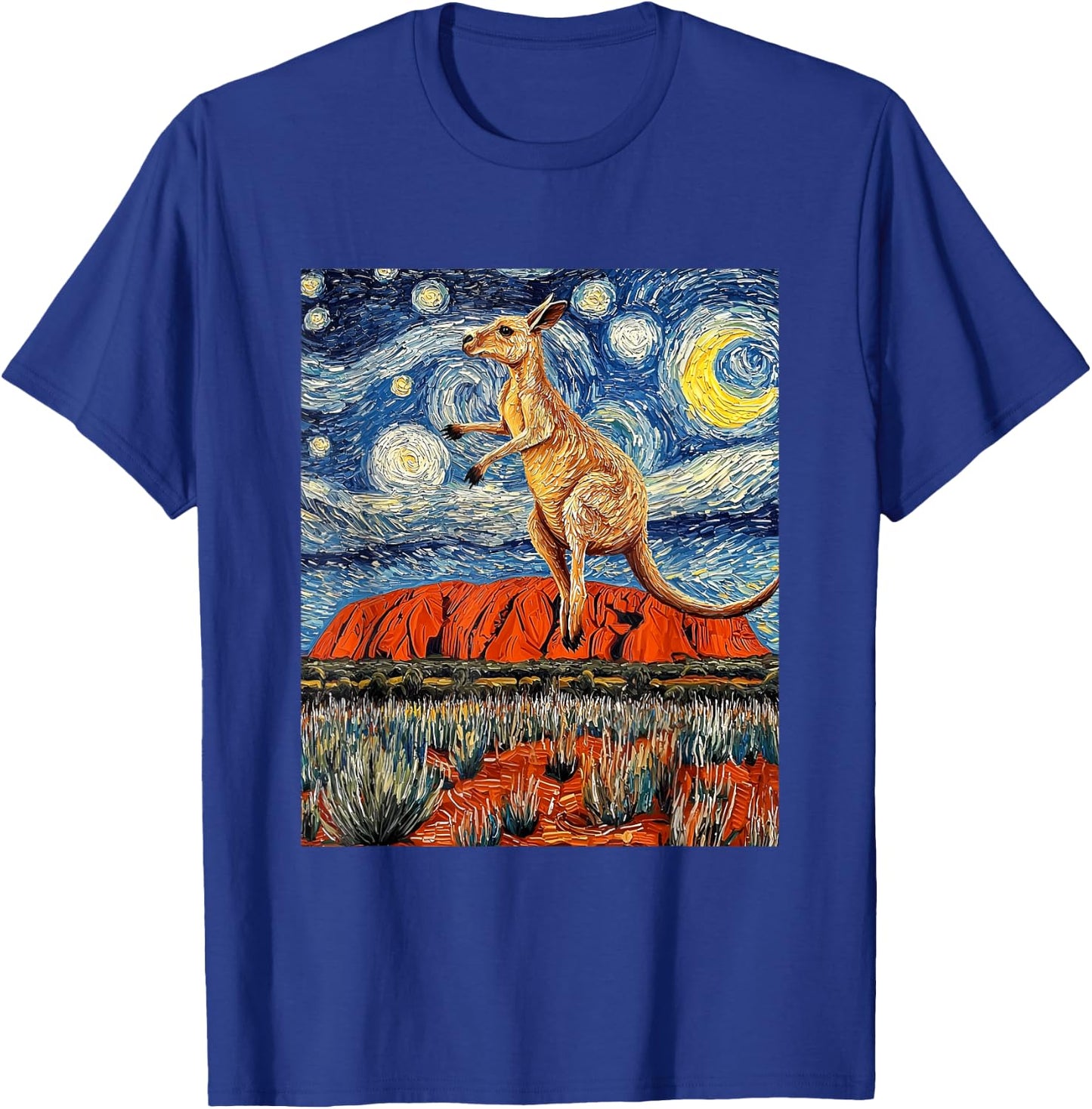 Kangaroo Ayers Rock Uluru Van Gogh Style Starry Night T-Shirt - T-Shirt | Royal