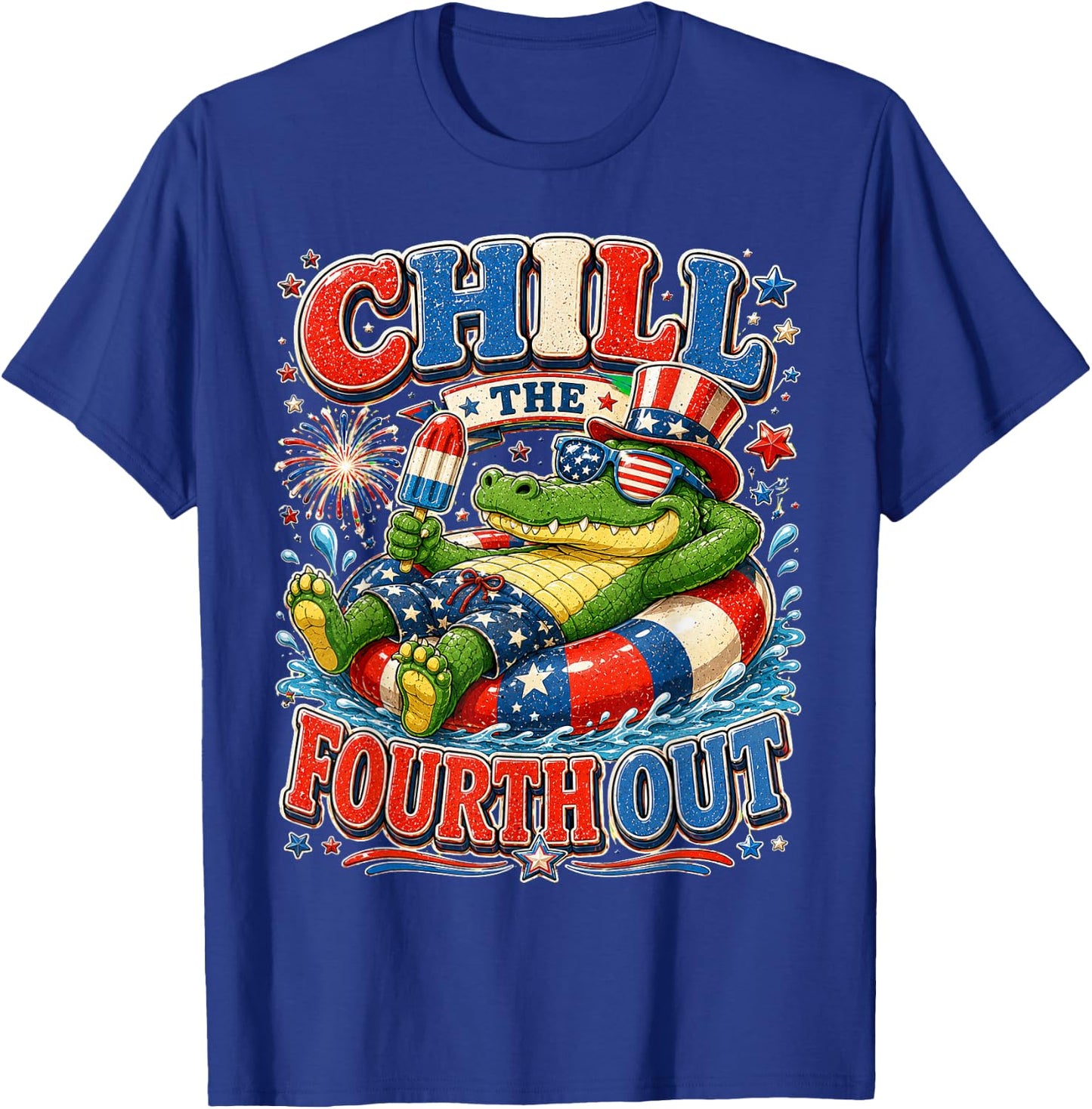 Chill The Fourth Out Alligator Funny 4th of July Gator T-Shirt - T-Shirt | Royal
