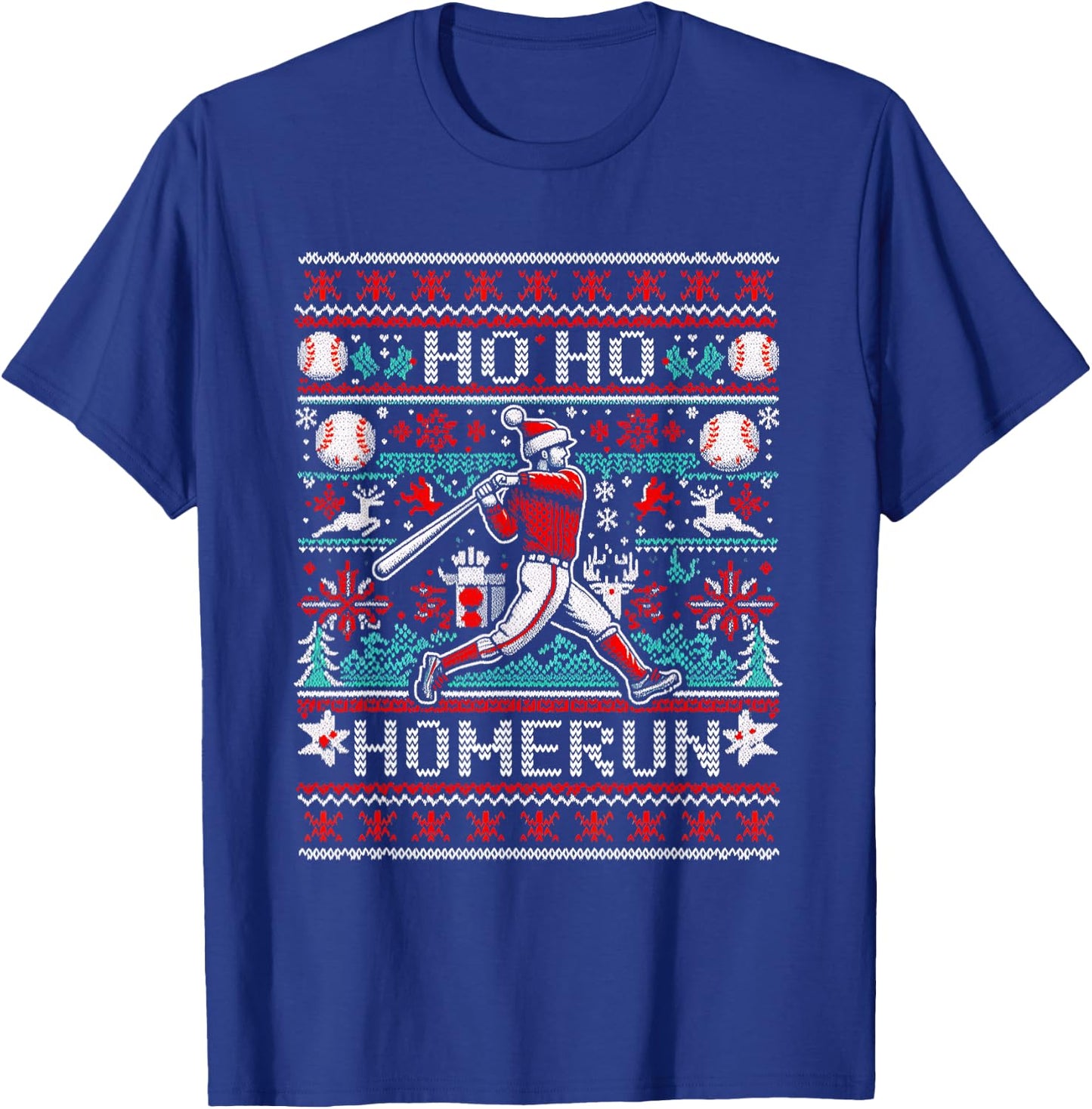 Ho Ho Homerun Baseball Ugly Christmas Sweater Party Hitter T-Shirt - T-Shirt | Royal