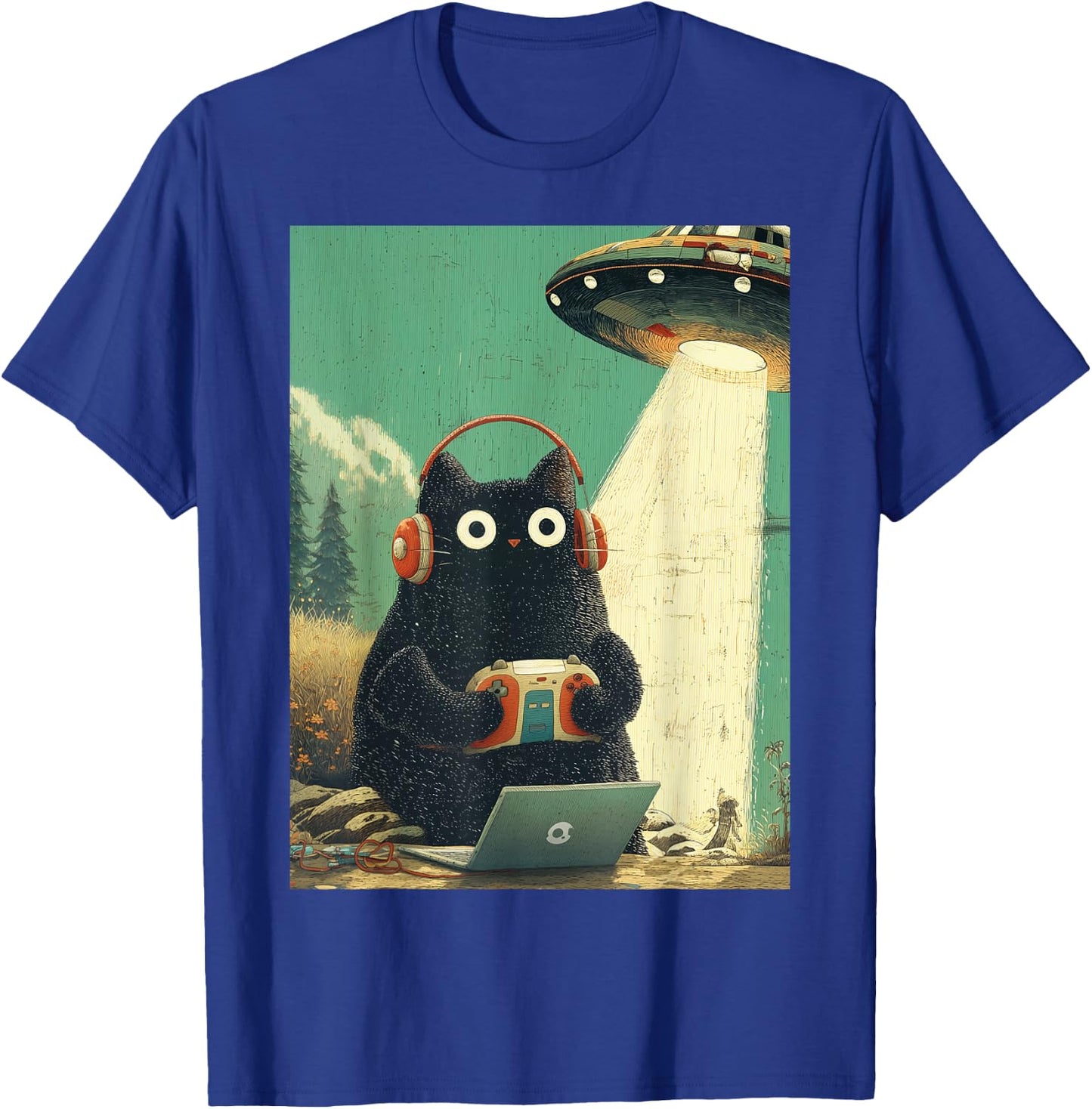 Vintage Japanische Katze Gamer Videospiele Abduktion UFO Anime T-Shirt - T-Shirt | Royal