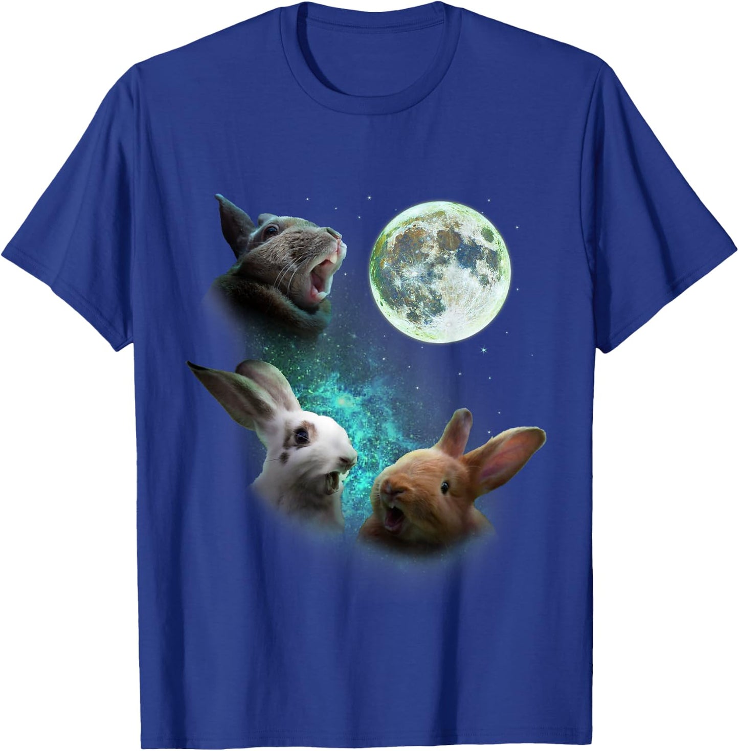Three Bunny Rabbits Howl At Moon 3 Wolf Wolves Parody T-Shirt - T-Shirt | Royal
