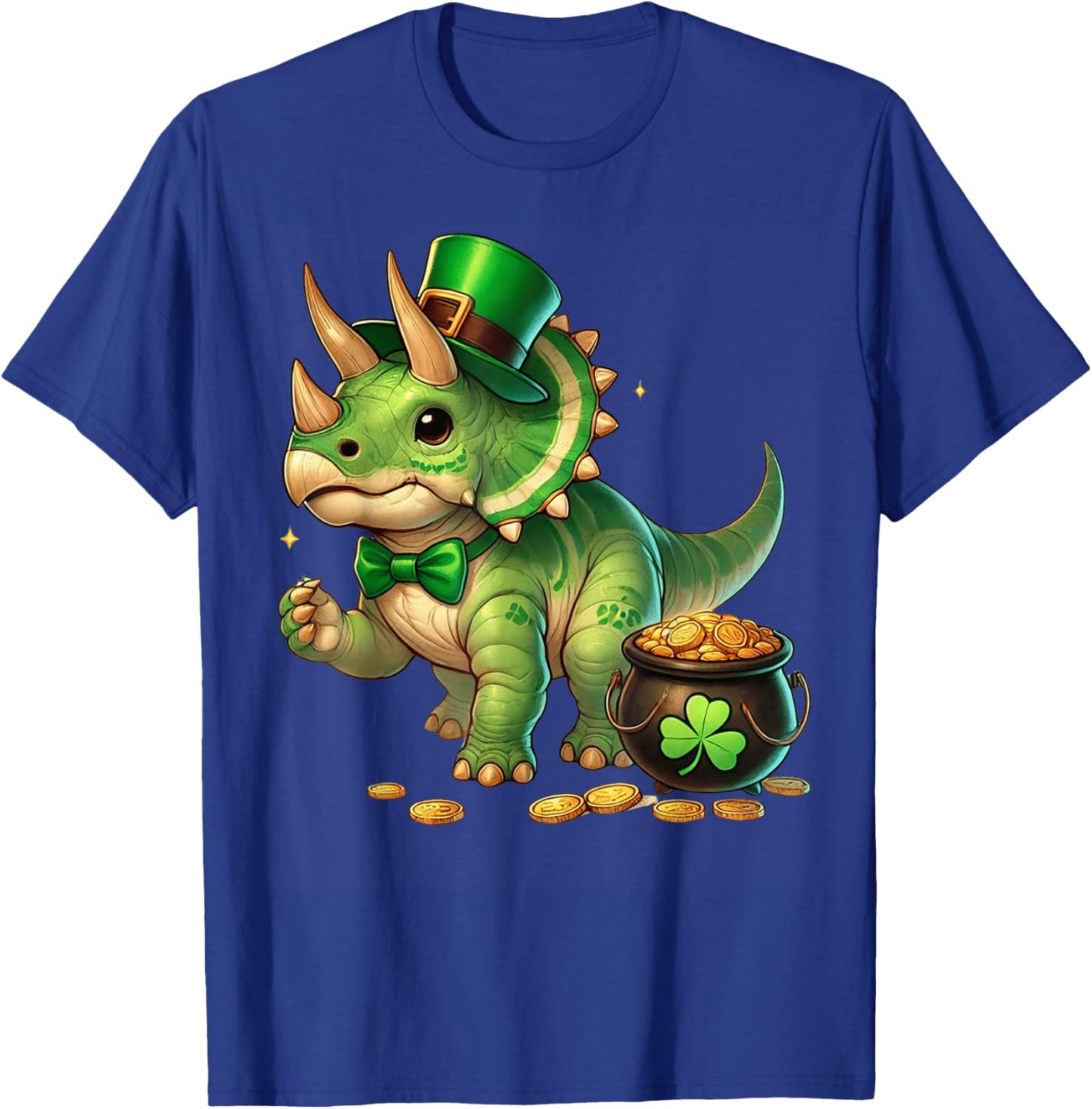 Triceratops Leprechaun St Patricks Day Shamrock Cute Kids T-Shirt - T-Shirt | Royal