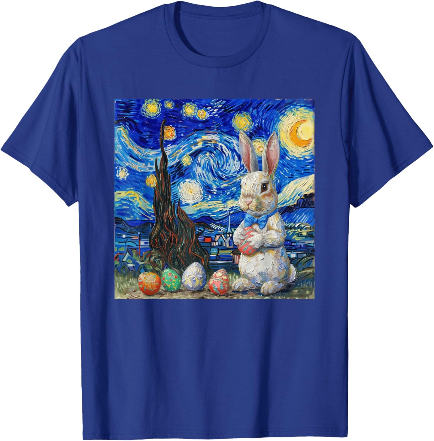 Easter Bunny Happy Easter Eggs Van Gogh Starry Night T-Shirt - T-Shirt | Royal