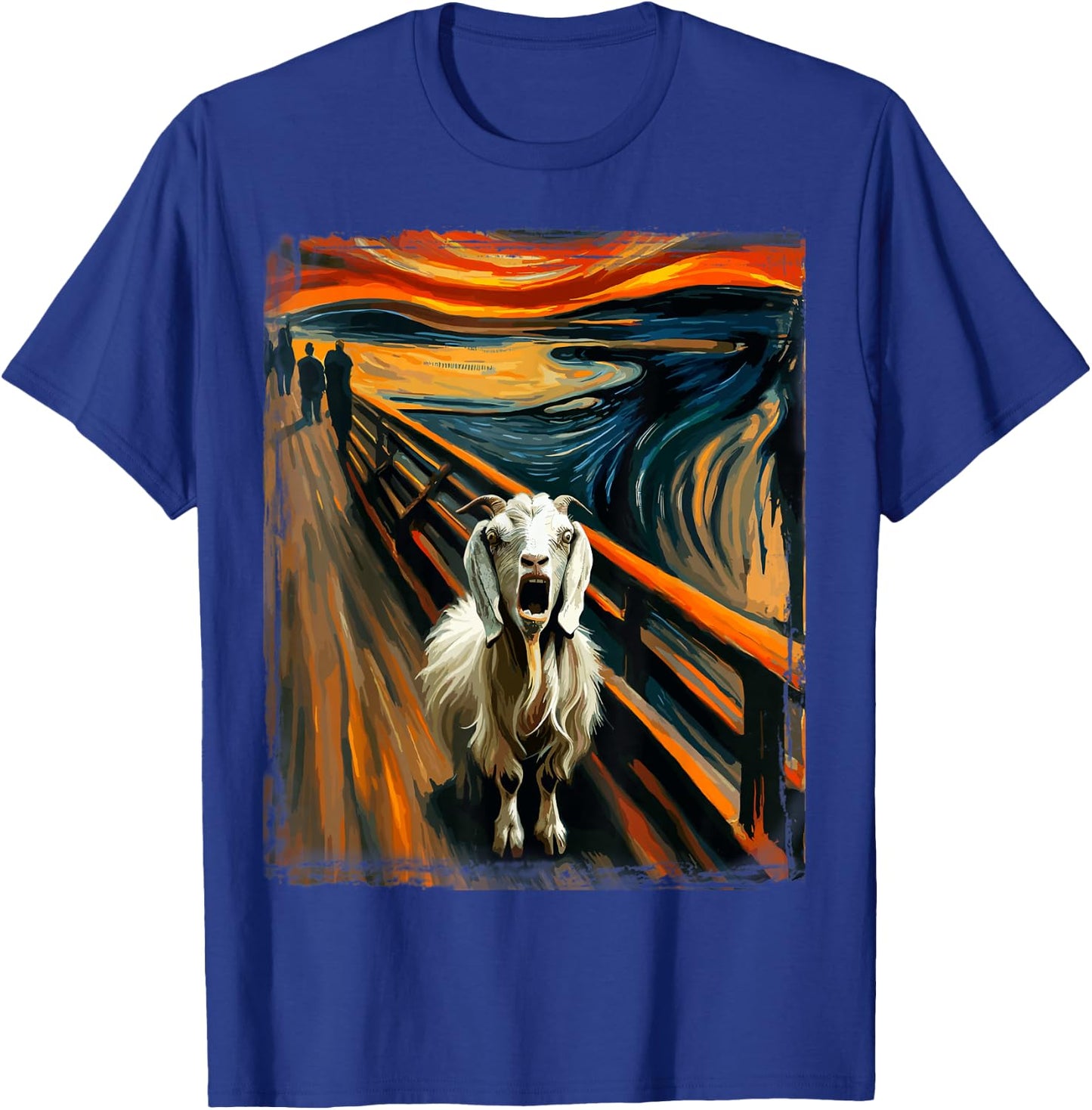 Expressionist Scream Parody Mountain Art Funny Surreal Goat T-Shirt - T-Shirt | Royal