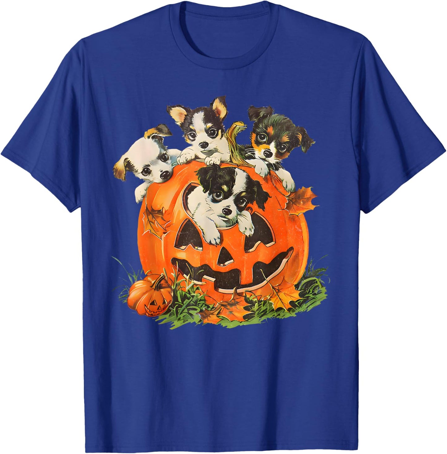Vintage 90s Dog Retro Pumpkin Puppies Halloween Dog Lovers Men Women Kids T-Shirt - T-Shirt | Royal