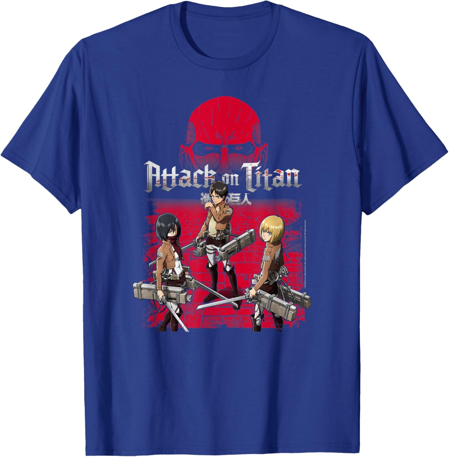 Attack on Titan 3 Main Characters Red Background Anime T-Shirt - T-Shirt | Royal