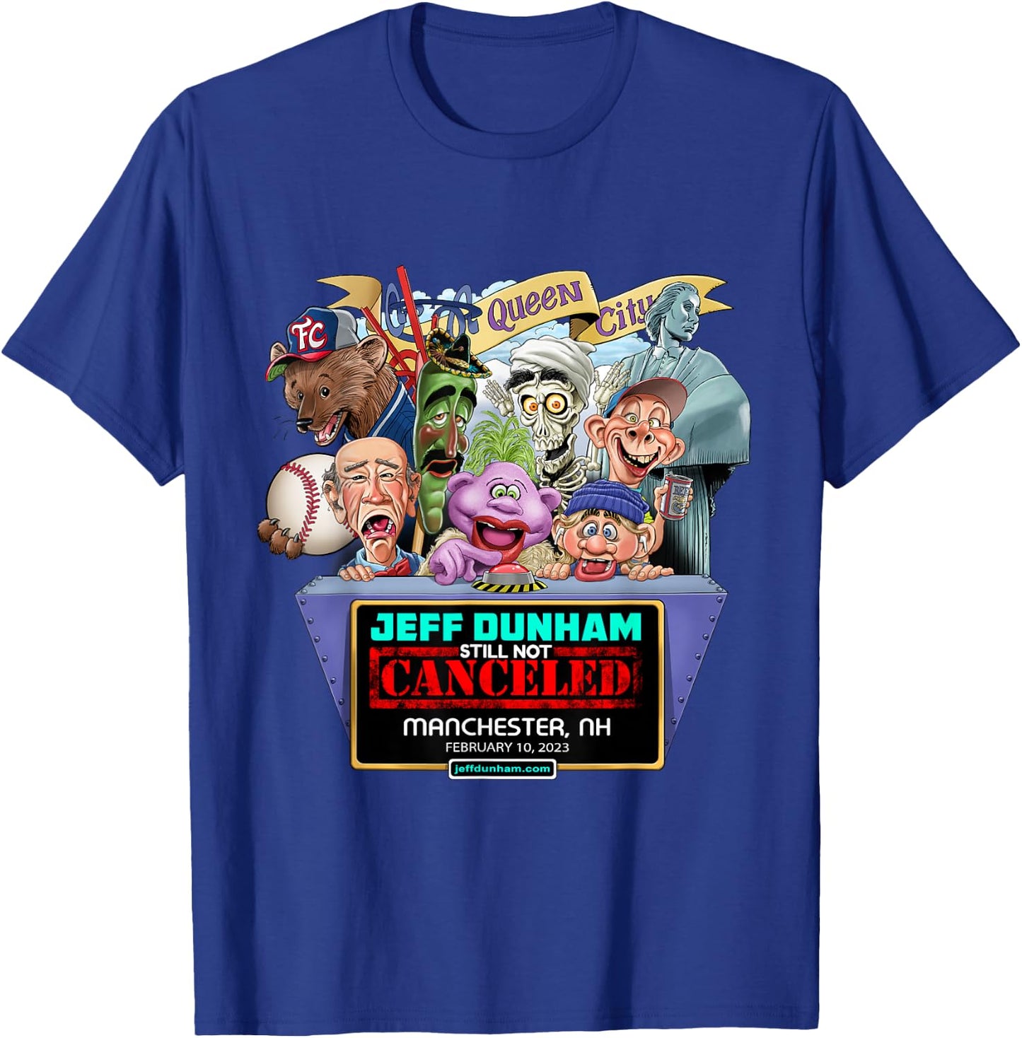 Jeff Dunham Manchester, NH (2023) T-Shirt - T-Shirt | Royal