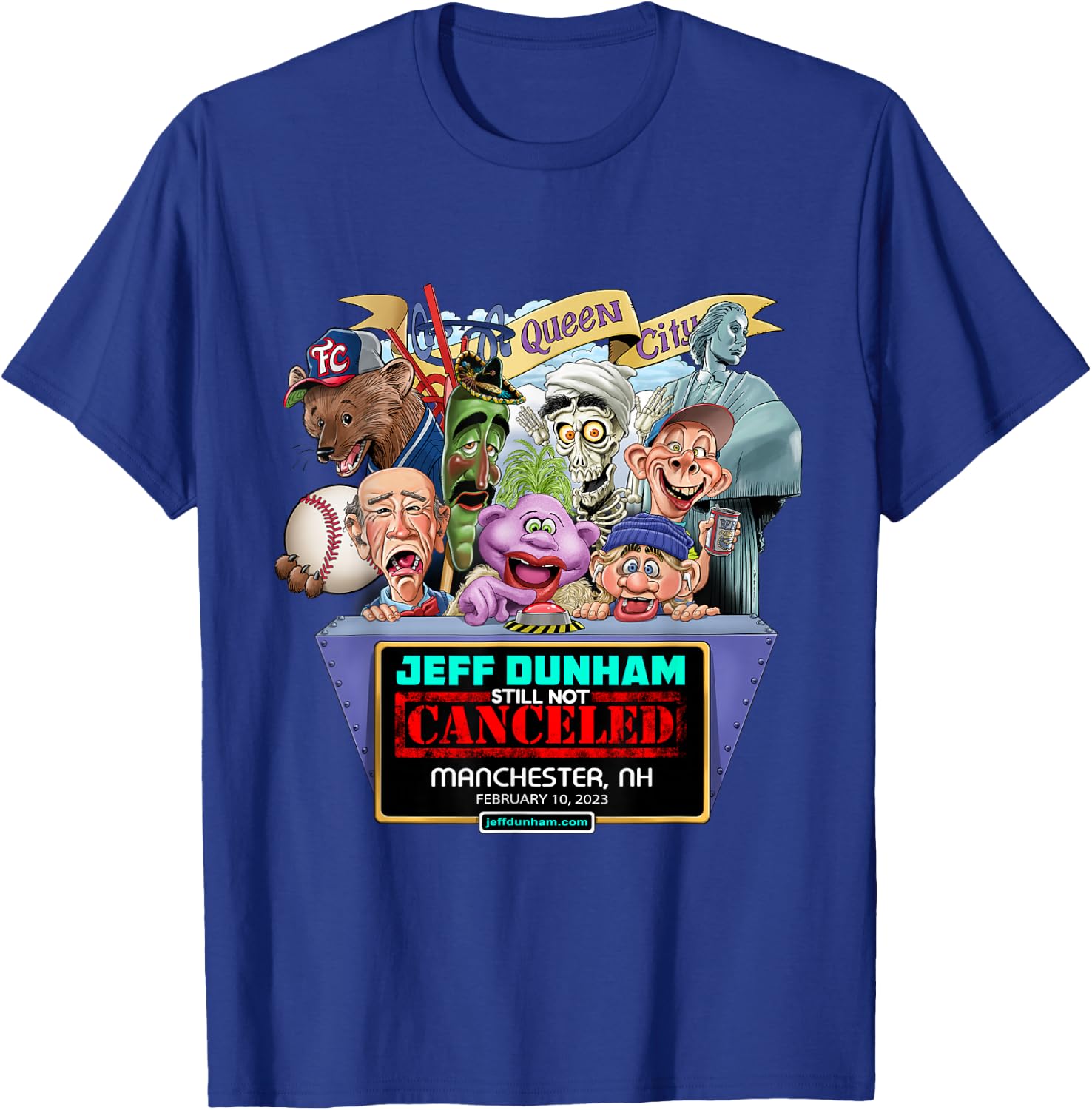 Jeff Dunham Manchester, NH (2023) T-Shirt - T-Shirt | Royal