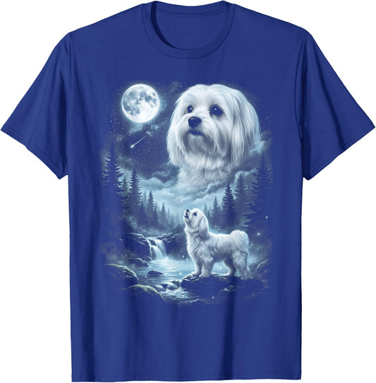 Maltese Howling to the Moon Retro 90's Dog T-Shirt - T-Shirt | Royal