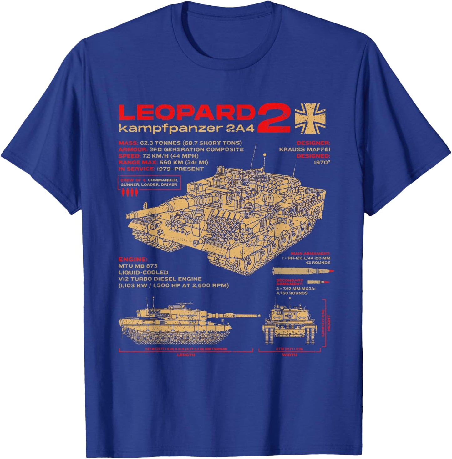 Leopard 2 2A4 Panzer Panzer Fahrzeug Blueprint T-Shirt - T-Shirt | Royal