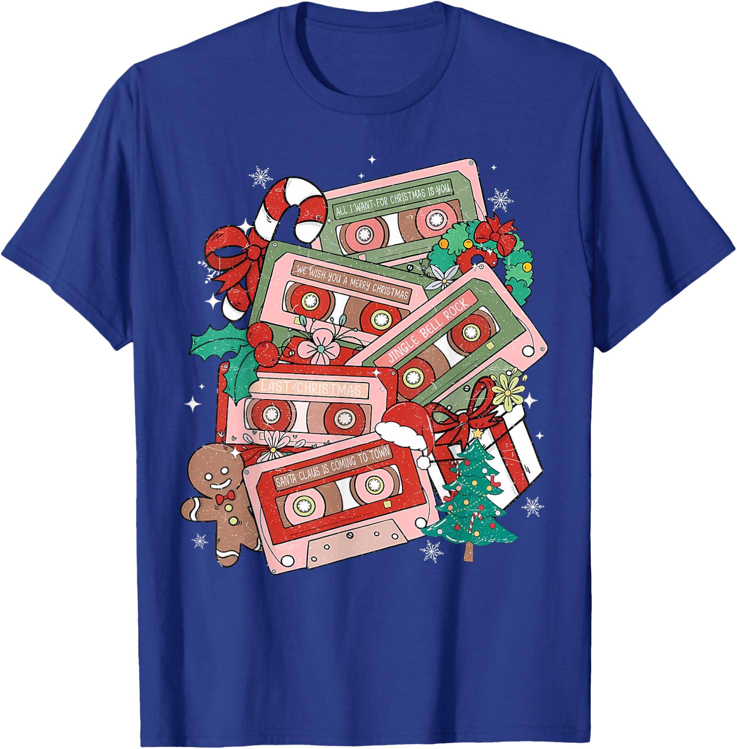 Retro Christmas Music Cassette Tapes Music Teacher Musician T-Shirt - T-Shirt | Royal