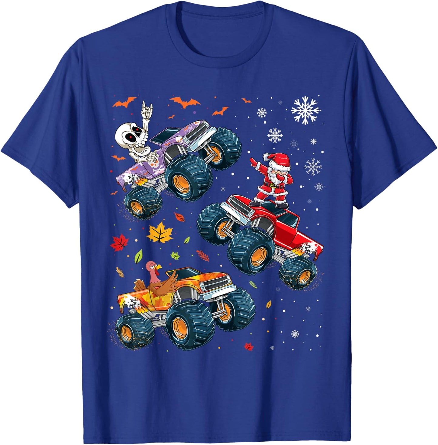 Happy Hallothanksmas Adults Kids Graphic Halloween Christmas T-Shirt - T-Shirt | Royal
