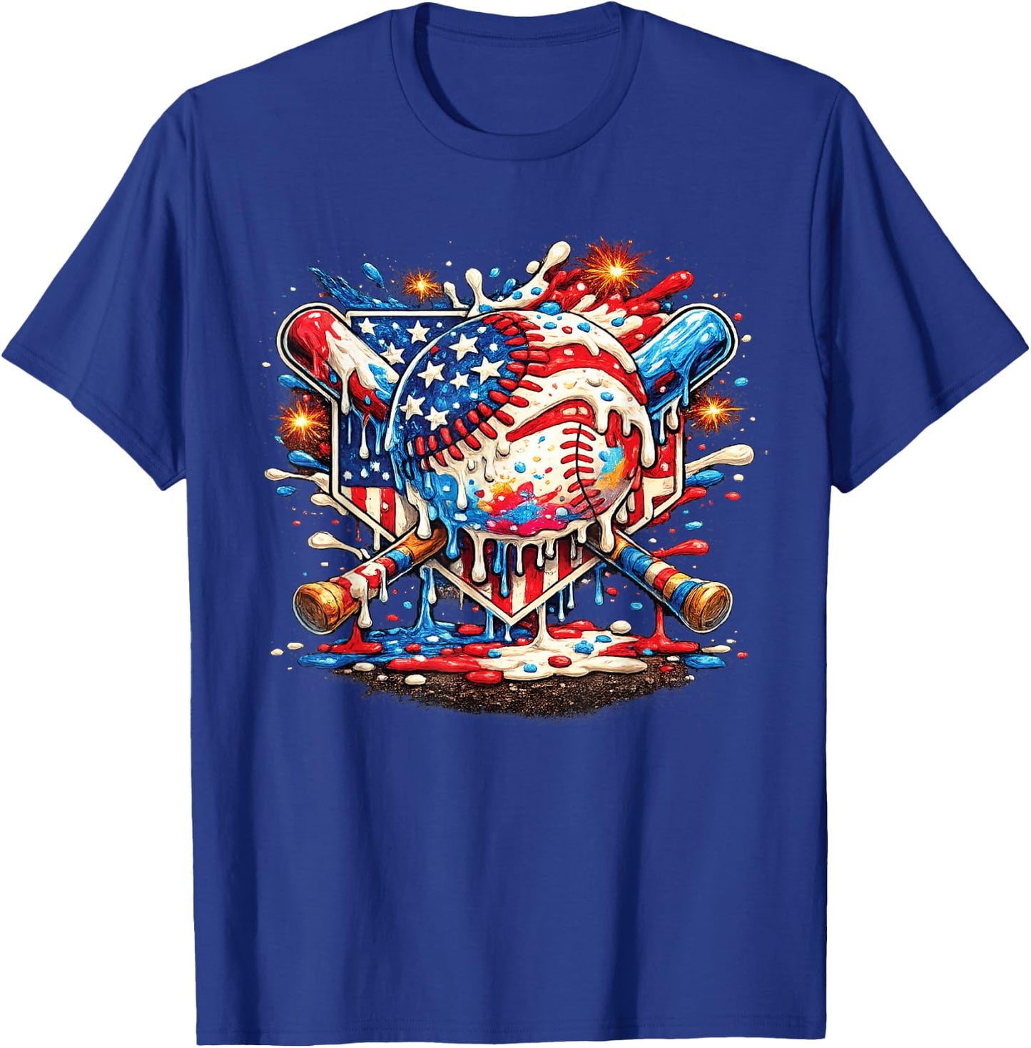 Baseball Drip Ice Cream Patriot American Flag 4th of July T-Shirt - T-Shirt | Royal