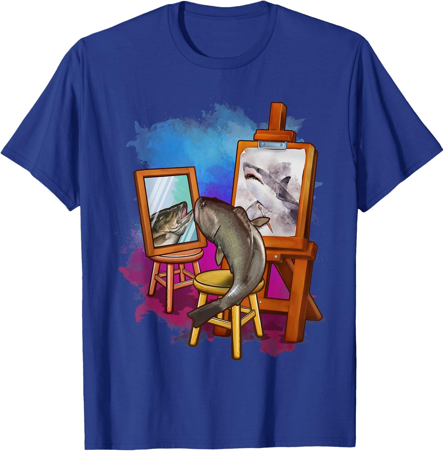 Cute Fish Painting Shark Artistic Animals Lover Graphic T-Shirt - T-Shirt | Royal