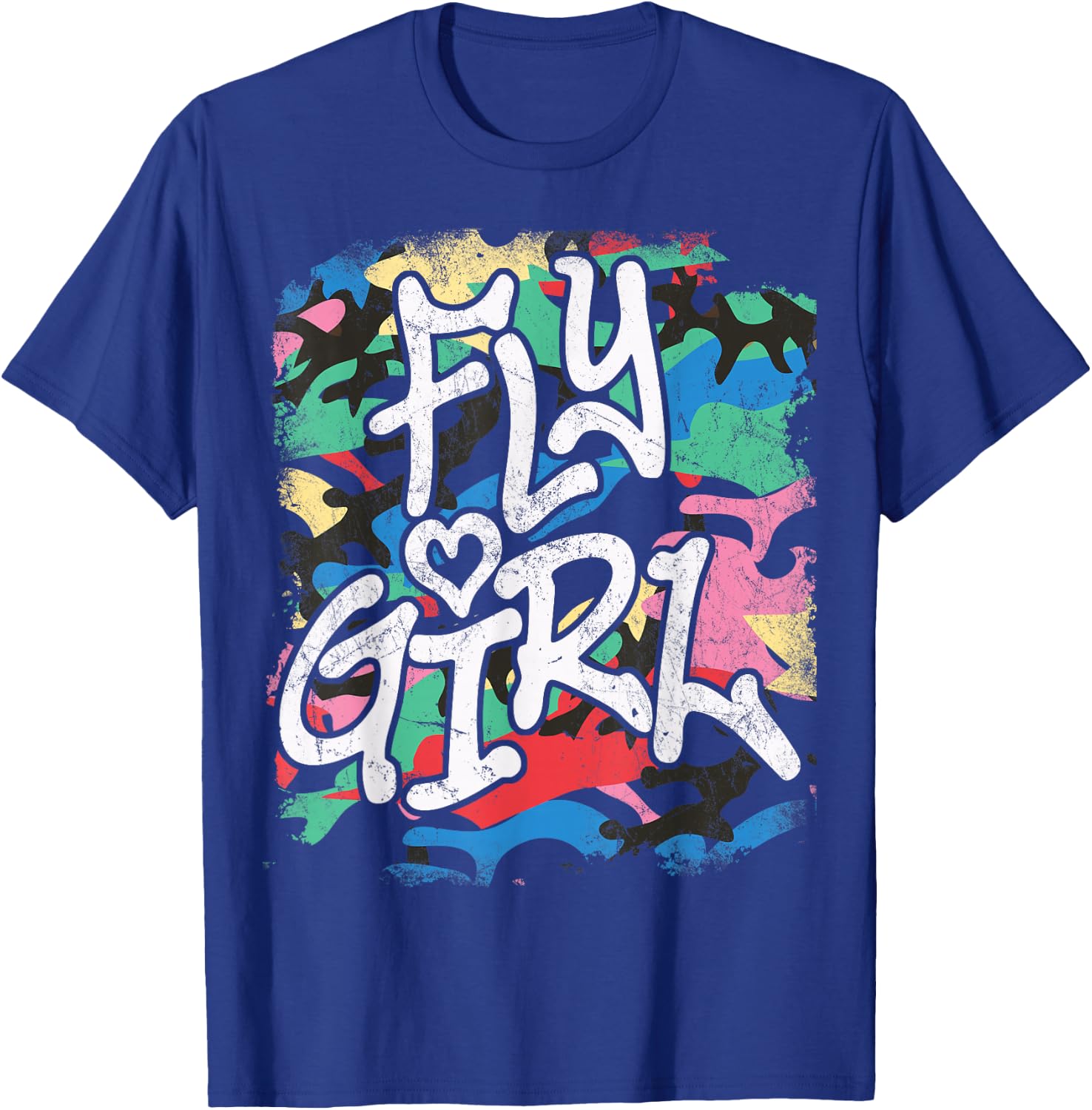 Fly Girl 80s 90s Old School Distressed Camo B-Girl Hip Hop T-Shirt - T-Shirt | Royal