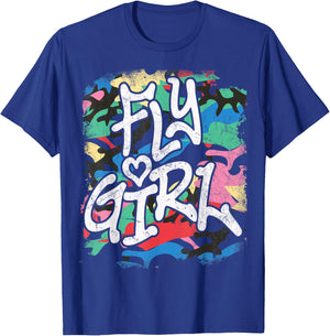 Fly Girl 80s 90s Old School Distressed Camo B-Girl Hip Hop T-Shirt - T-Shirt | Royal