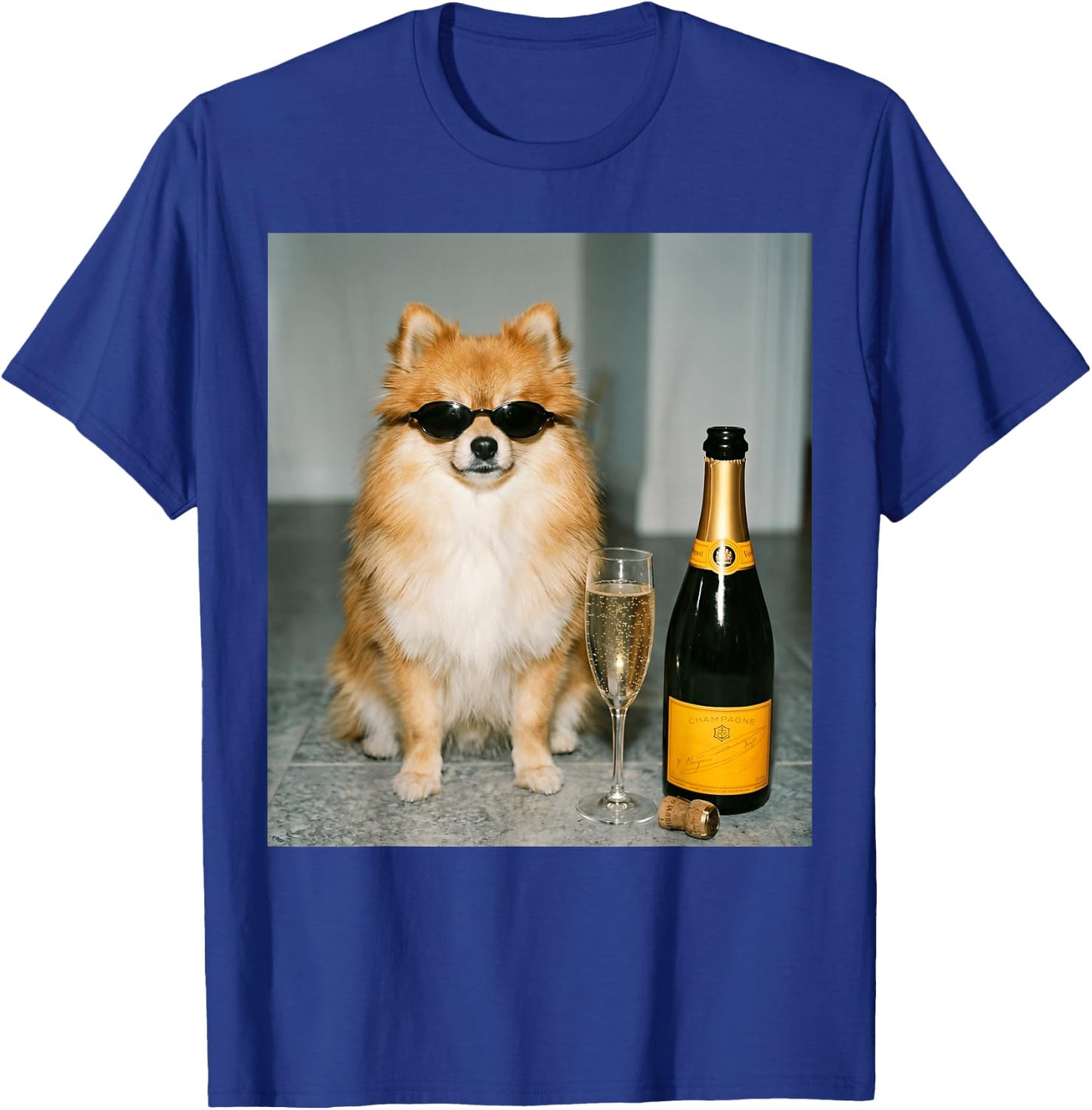 Funny Pomeranian Drinking Champagne Meme T-Shirt - T-Shirt | Royal
