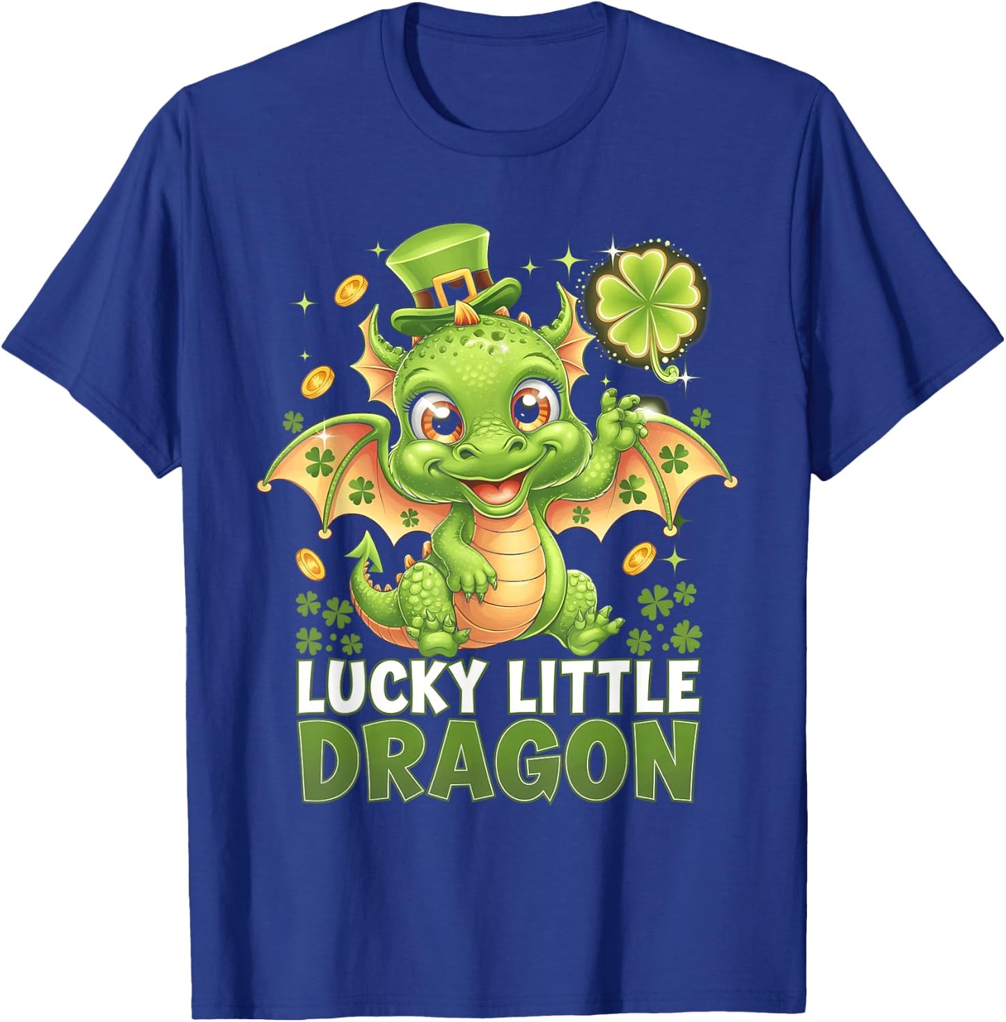 St. Patrick's Day Cute Lucky Dragon Shamrock Rainbow Kids T-Shirt - T-Shirt | Royal