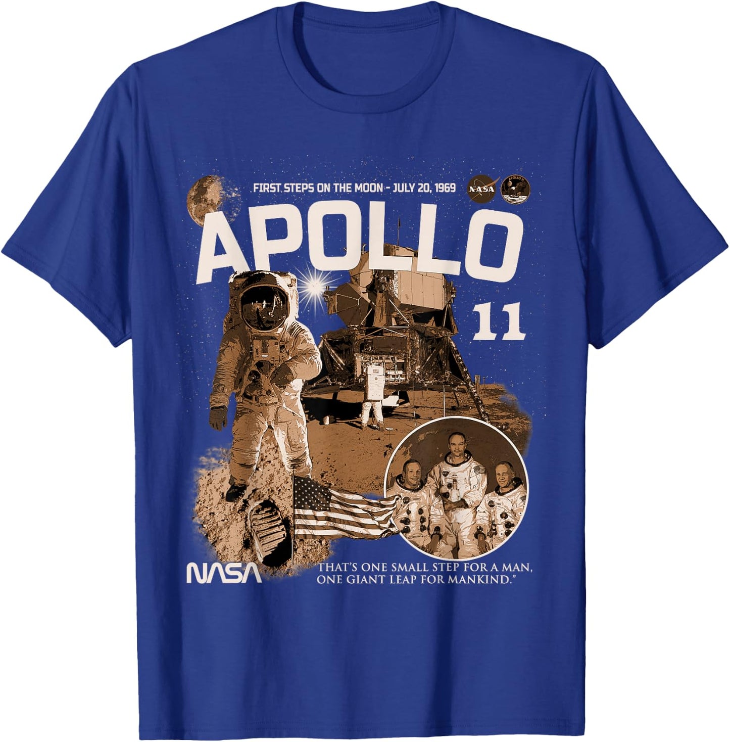 NASA Apollo 11 Mission July 20, 1969 , Black, S T-Shirt - T-Shirt | Royal