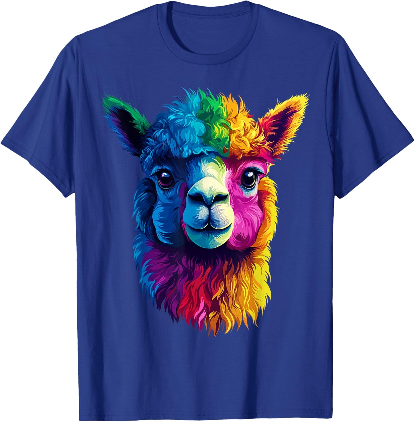 Colorful Alpaca Face Farm Animal Lover Black T-Shirt - T-Shirt | Royal