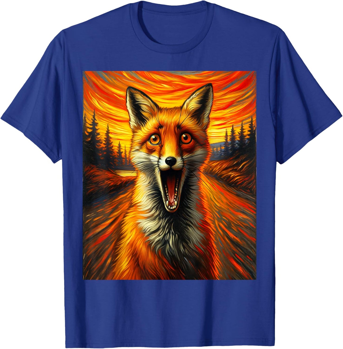 Expressionist Scream Funny Forest Surreal Animal Artwork Fox T-Shirt - T-Shirt | Royal